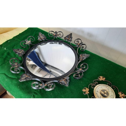 96 - WROUGHT IRON MIRROR AND BAROMETER