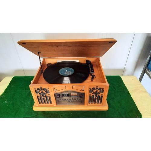 160 - reproduction radio turn table in wooden case