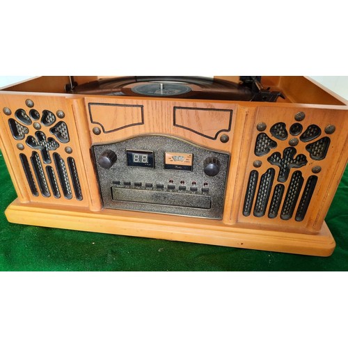 160 - reproduction radio turn table in wooden case