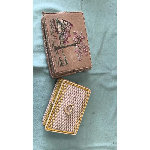 78 - two woven sewing boxes and contents