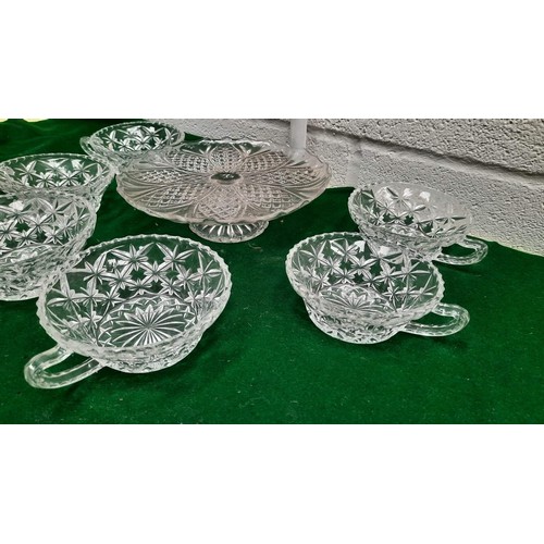 216 - GLASS CAKE STAND AND BOWLS