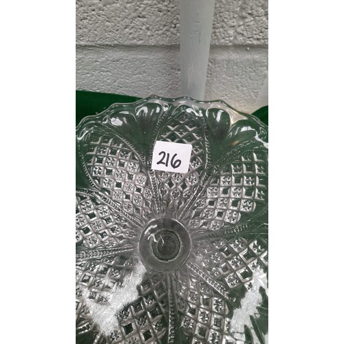 216 - GLASS CAKE STAND AND BOWLS