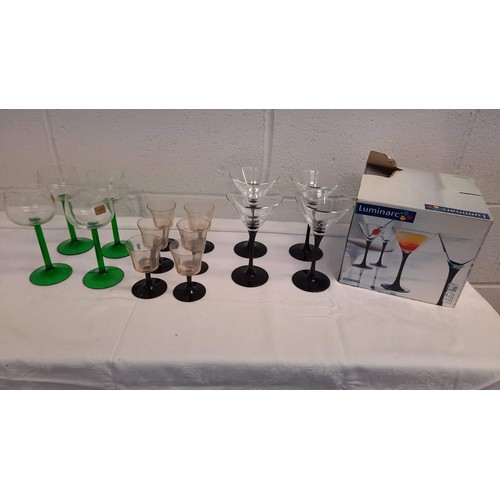 317 - MIXED COLOURED STEM GLASSES