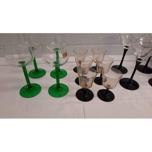 317 - MIXED COLOURED STEM GLASSES