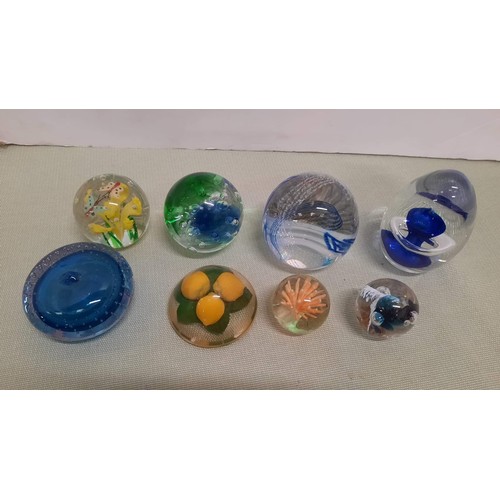 2 - EIGHT GLASS PAPER WEIGHTS OF MIXED DESIGN