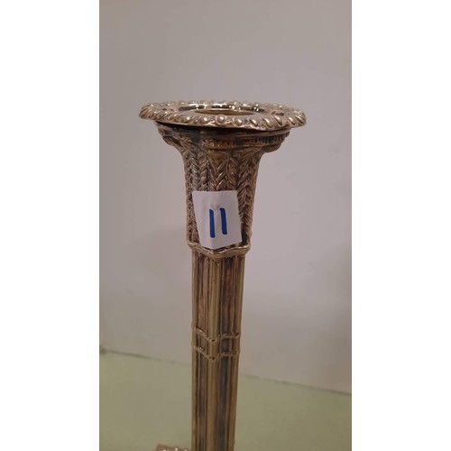 11 - PAIR OF SILVER PLATE 12 INCH CANDLE STICKS