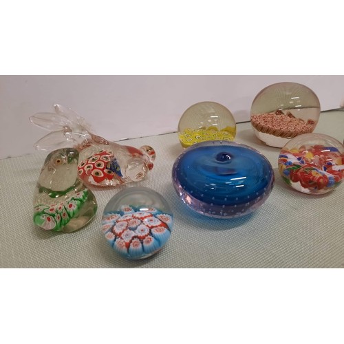 3 - EIGHT GLASS PAPER WEIGHTS MIXED