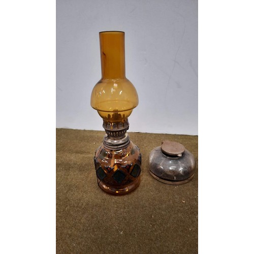 62 - 2 oil lamps and ink well