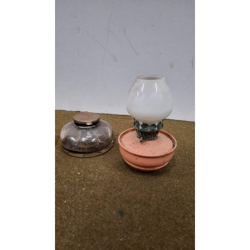 62 - 2 oil lamps and ink well