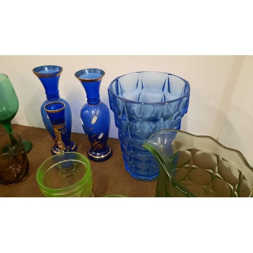 60 - collection of coloured glass in blue and green