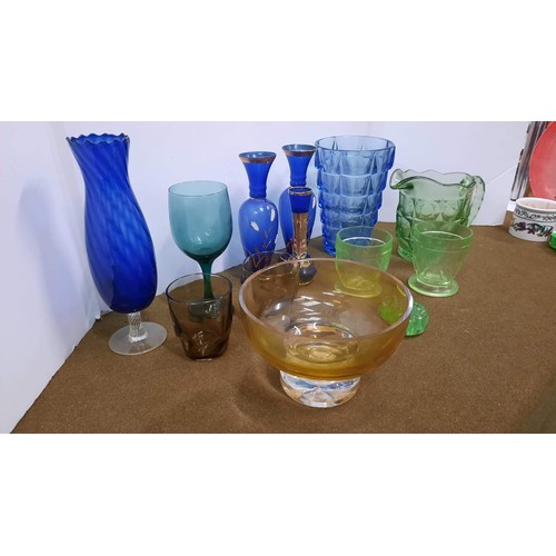 60 - collection of coloured glass in blue and green