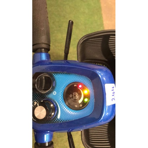 244 - MOBILITY SCOOTER IN BLUE WORKING BUT HAS no charger