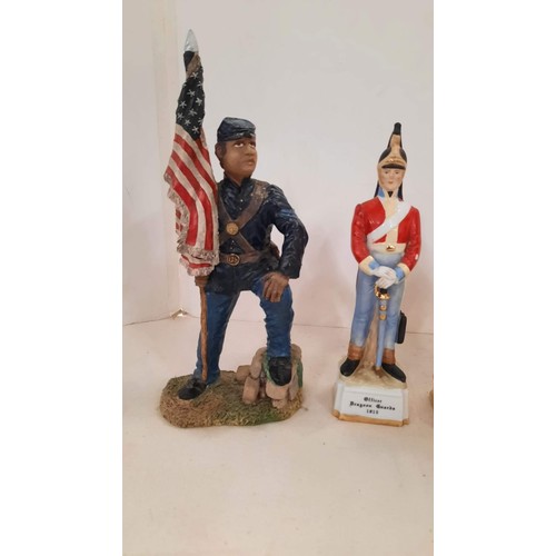 314 - Five china Waterloo military figures - one civil war military figure with flag