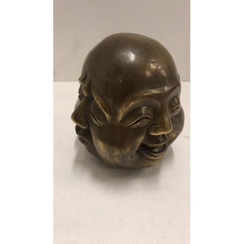 384 - 3 faced brass buddha head