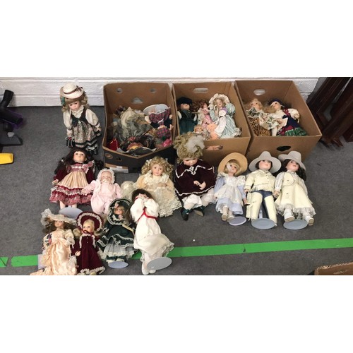 490 - THREE BOXES OF COLLECTABLE DOLLS SEE ALL PICTURES