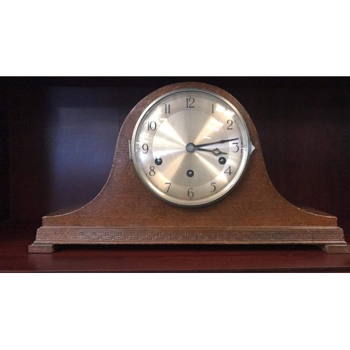 493 - OAK CASED WESTMINSTER MANTLE CLOCK HAS KEY ONLY