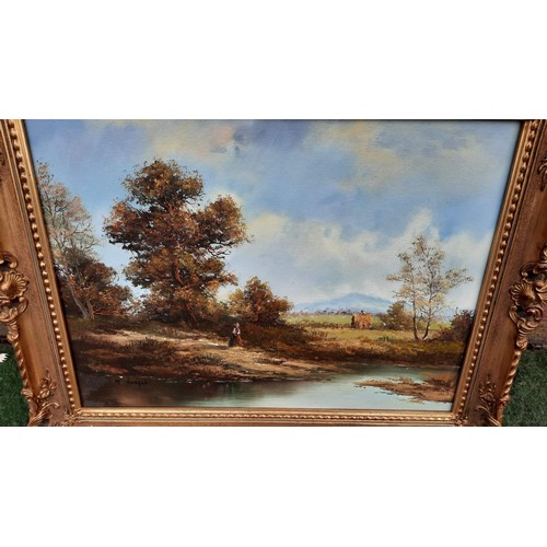 173 - Oil on canvas of river scene signed T Rockford