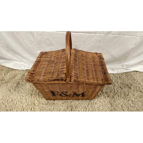 233 - Wicker picnic basket with F & M MARKINGS