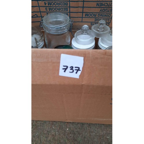 737 - Box of glass jars