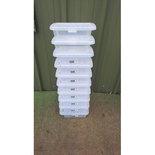 740 - Ten plastic storage boxesL-31 CM. D-20 CMH-10 CM