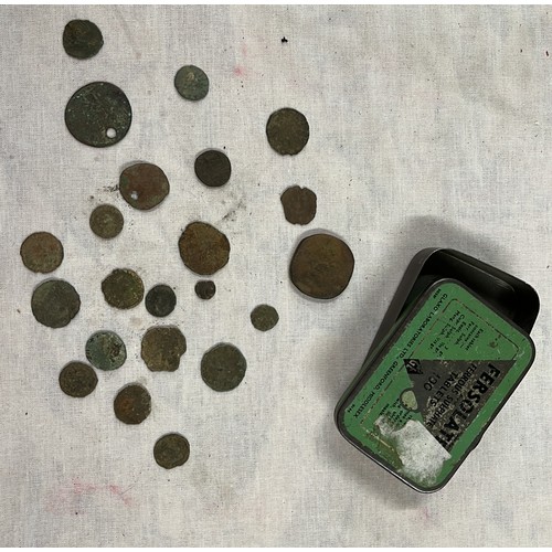 21 - VINTAGE TIN CONTAINING DETECTOR FINDS SOME ROMAN