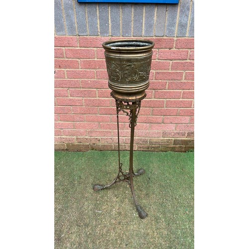 364 - BRASS JARDENAIR STAND AND POT