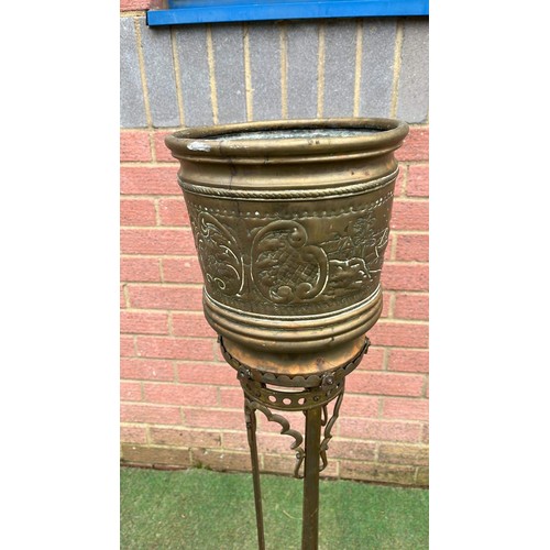 364 - BRASS JARDENAIR STAND AND POT