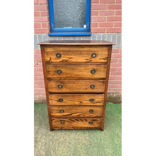 357 - TALL OAK WELLINGTON 6 DRAWER CHEST