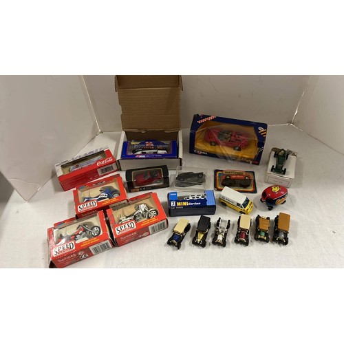 234 - MIXED BOXED CARS / SPEED BIKES AND OTHER TO INCLUDE CORGI AND MATCHBOX