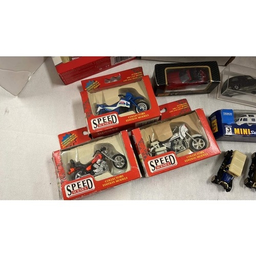 234 - MIXED BOXED CARS / SPEED BIKES AND OTHER TO INCLUDE CORGI AND MATCHBOX