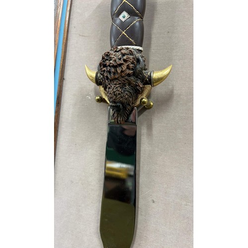 315 - NORTH AMERICAN FRAMED HUNTING KNIFE BYBEN NIGHT HORSE  20.5 X 10.5 - THE CHEYENNE BUFFALO