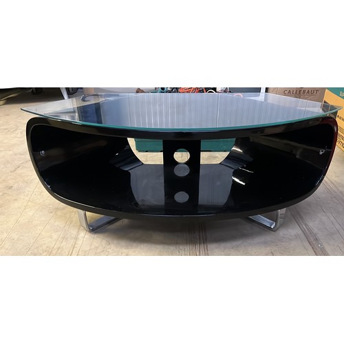 499 - BLACK MODERN TV UNIT WITH GLASS TOP