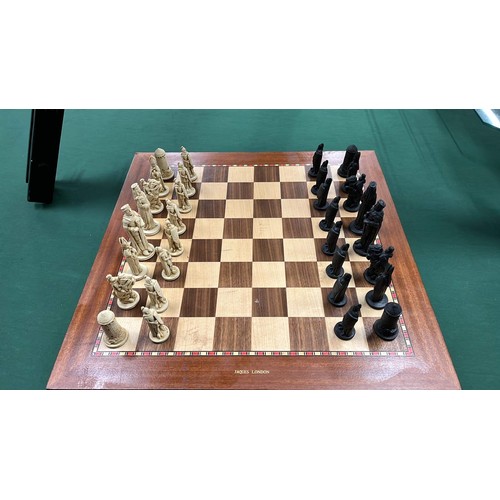 43 - LARGE CAMELOT CHESS SET WITH BOARD BY JAQUES LONDON