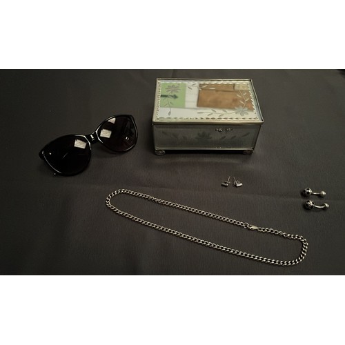 111 - MIRRORED BOX , SUNGLASSES , NECKLACE AND EARRINGS