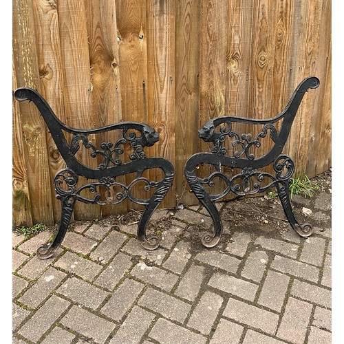 334 - METAL GARDEN BENCH ENDS WITH LION HEADS SEE ALL PICTURES