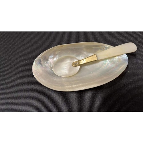 3 - MOTHER OF PEARL DISH WITH SPOON