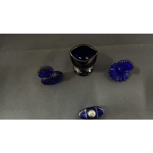 5 - BLUE PERFUME BOTTLES AND EYE WASH