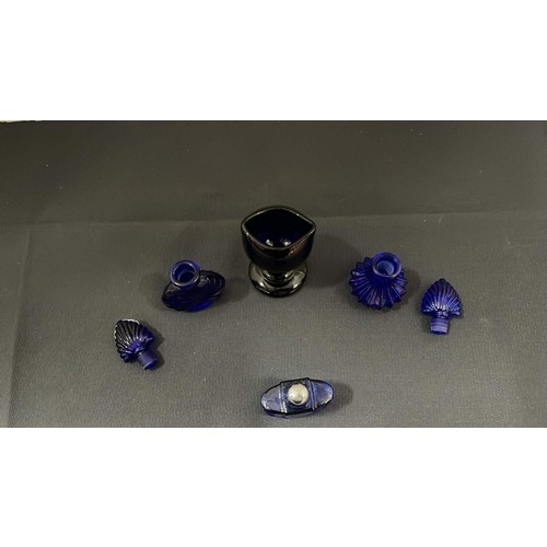 5 - BLUE PERFUME BOTTLES AND EYE WASH