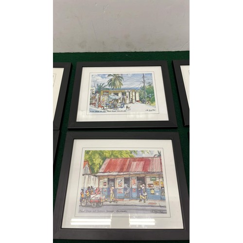 430 - SET OF SIX BLACK FRAMED JAMAICAN ART WORK BY JILL WALKER