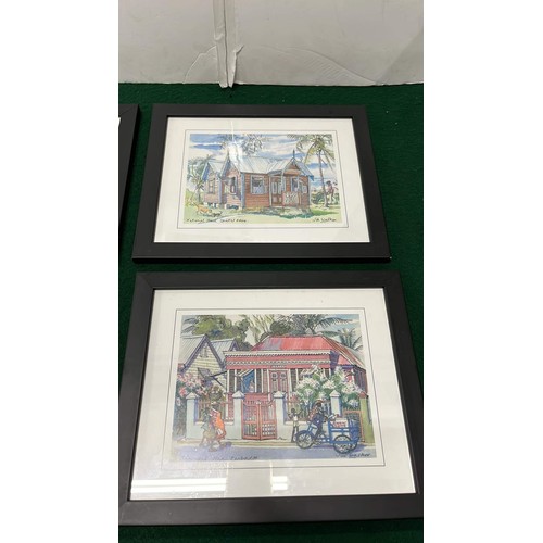 430 - SET OF SIX BLACK FRAMED JAMAICAN ART WORK BY JILL WALKER