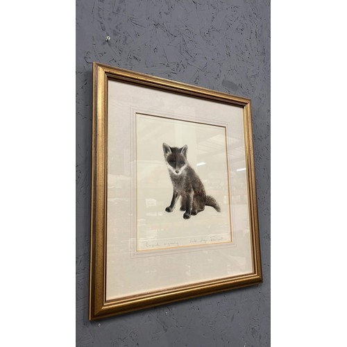 431 - LARGE FRAMED AND GLAZED FOX CUB ART WORK