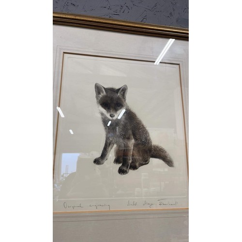 431 - LARGE FRAMED AND GLAZED FOX CUB ART WORK