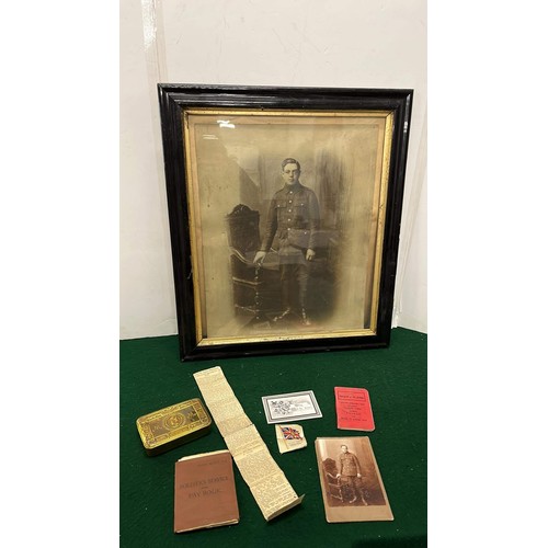 220 - LARGE SOLIDER PORTRAIT WORLD WAR 1 , BRASS CHRISTMAS GIFT BOX AND OTHER ITEMS