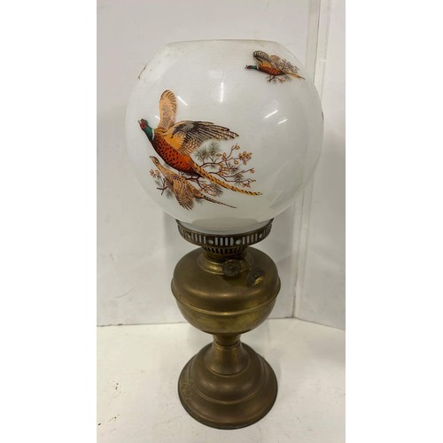 544 - DOUBLE BURNER OIL LAMP WITH A SHERIDAN PHEASANT SHADE NO CHIMNEY