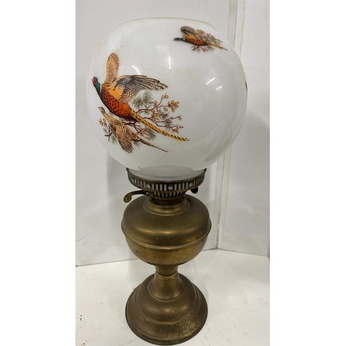 544 - DOUBLE BURNER OIL LAMP WITH A SHERIDAN PHEASANT SHADE NO CHIMNEY