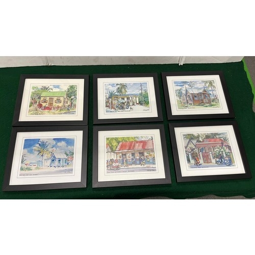 430 - SET OF SIX BLACK FRAMED JAMAICAN ART WORK BY JILL WALKER