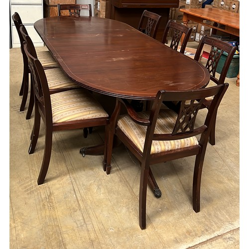 253 - MAHOGANY D END DINNING TABLE SET WITH 8 CHAIRS