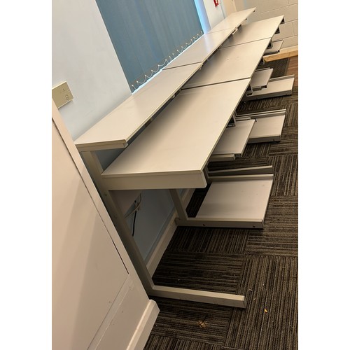 273 - THREE LIGHT GREY OFFICE DESKS