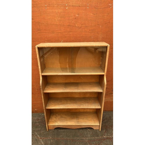 290 - OAK WATERFALL BOOKSHELF WITH GLAZED DOORS