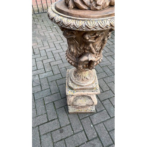 61 - LARGE TALL GARDEN URN WITH LID WITH FIGURE DETAIL